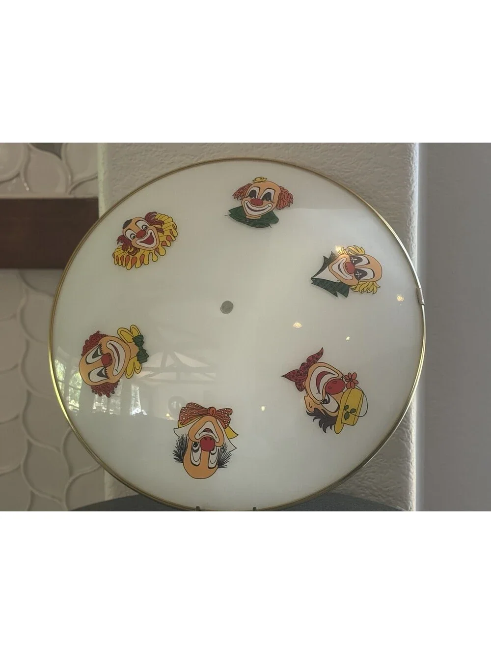 Vintage Glass Ceiling Light Shade Cover Clowns Circus Carnival